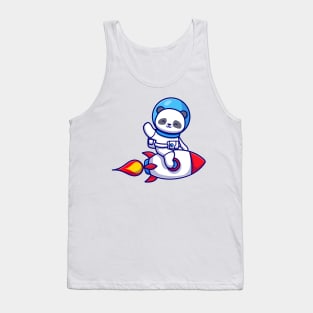 Cute Panda Astronaut Riding Rocket And Waving Hand Cartoon Tank Top